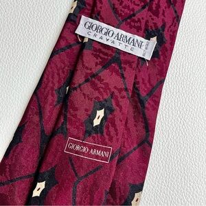 Vintage Giorgio Armani Cravatte Silk Burgundy and Black Geometric Tie